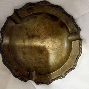 Vintage Solid Antique Brass Ashtray 5 inch Wavy Rope Edge Trim